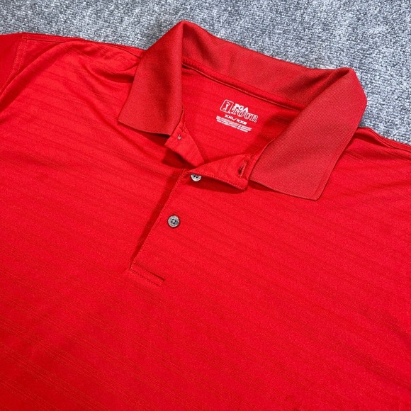 PGA Tour Other - PGA Tour Golf Polo Shirt Mens 2XL Red Short Sleeve‎ Striped Performance Stretch